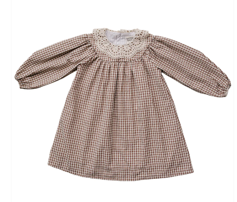 Camel Gingham Lace Dress
