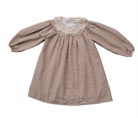 Camel Gingham Lace Dress