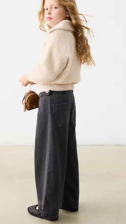 Girls Black Wide Leg Jeans