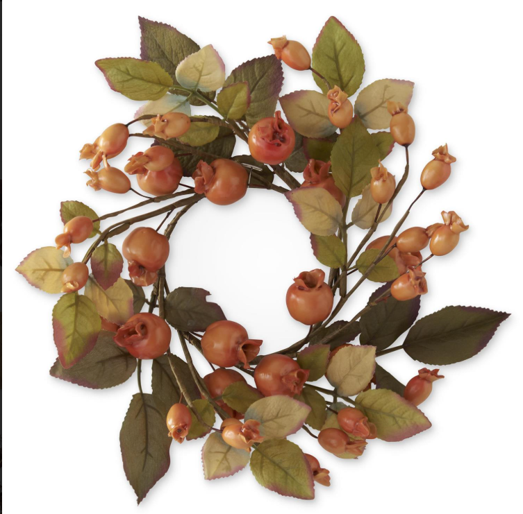 Cream Berry Candle Ring w/Olive Green Leaves (4.5 Dia.)