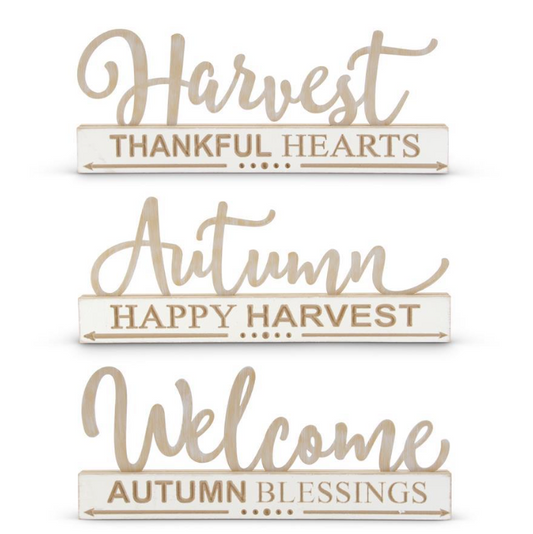 Assorted Engraved Wood Harvest Inspirational Tabletop Signs
