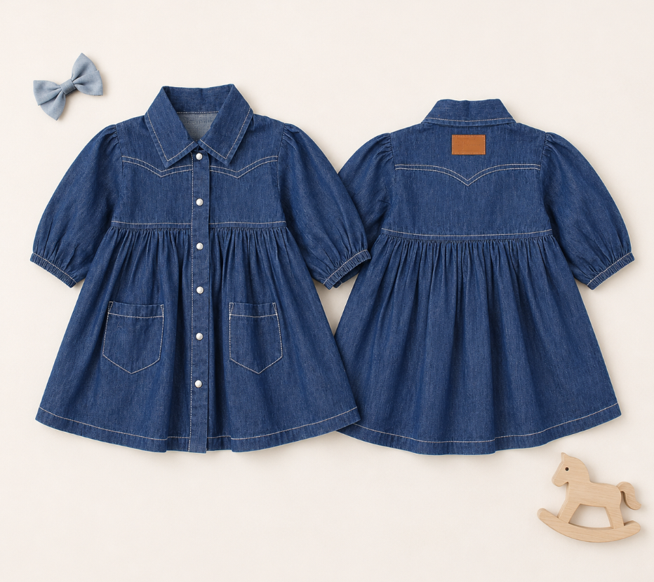 Kids' Western Denim Long-Sleeve Dress