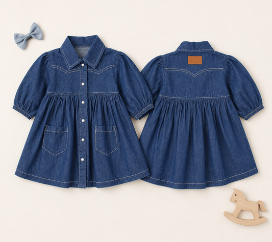 Kids' Western Denim Long-Sleeve Dress