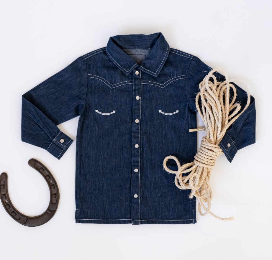 Kids' Western Denim Long-Sleeve Button-Up