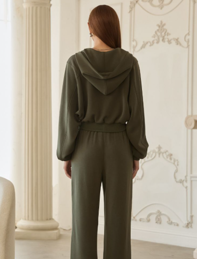 Brushed Modal Hooded Jacket-Dark Olive
