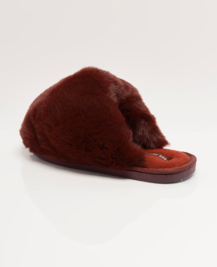 Snowball Slippers in Cabernet Faux Fur