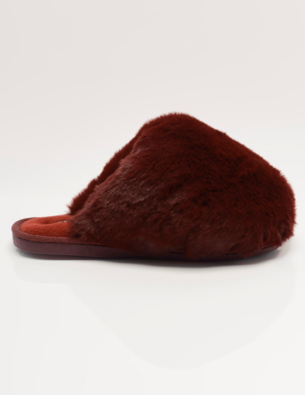 Snowball Slippers in Cabernet Faux Fur