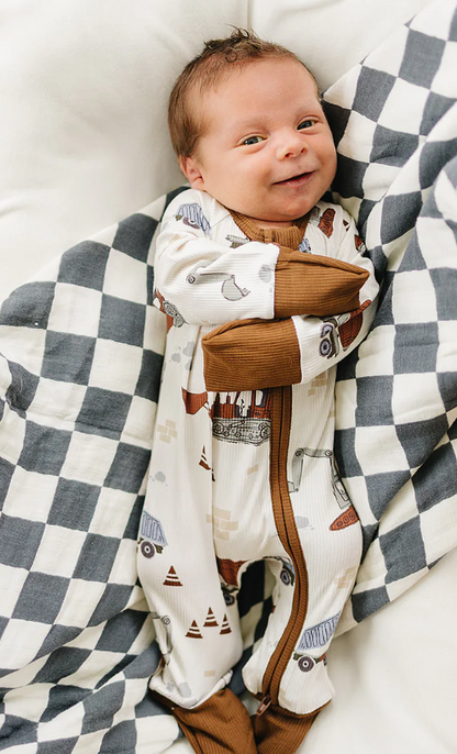 Construction Trucks Ribbed Bamboo Zipper