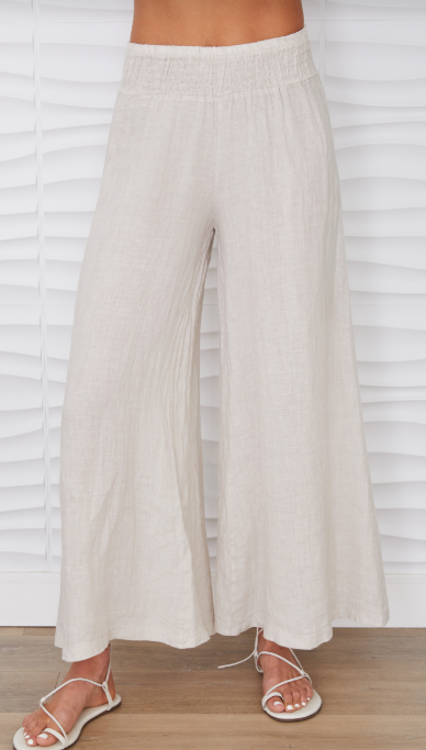 LINEN SMOCKED WAIST PALAZZO PANT