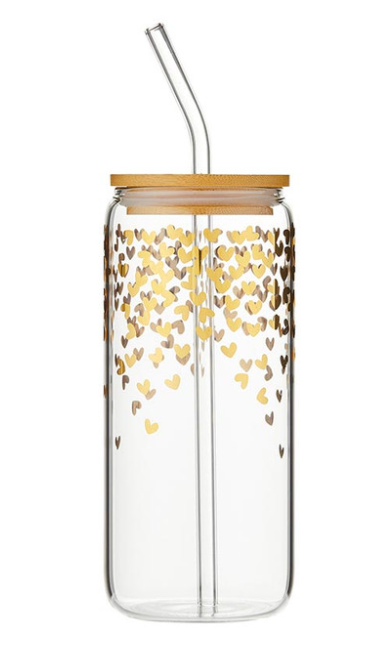 Glass Cold Brew Tumbler - Heart Confetti