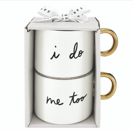Ceramic Mugs with Gold Handle - I Do/Me Too - Set of 2