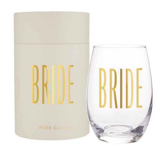 Gold Foil Stemless Wine Glass - Bride