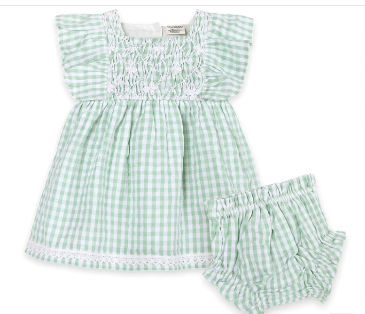 Forest Gingham Baby Dress + Bloomer (Organic)