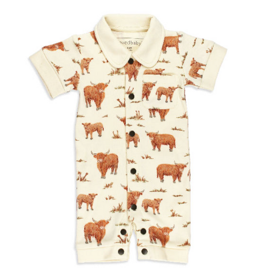 The Gentle Herd Organic Short Sleeve Coverall - Highland Cow