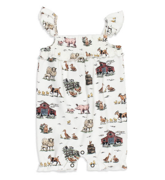 Farm Friends Collection - Organic Smocked Bubble Romper - Farm Friends