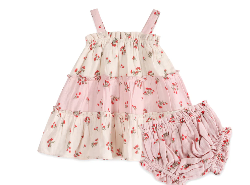 Bijou Tiered Floral Baby Dress + Bloomer (Organic)