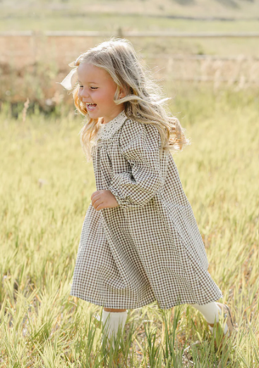 Camel Gingham Lace Dress