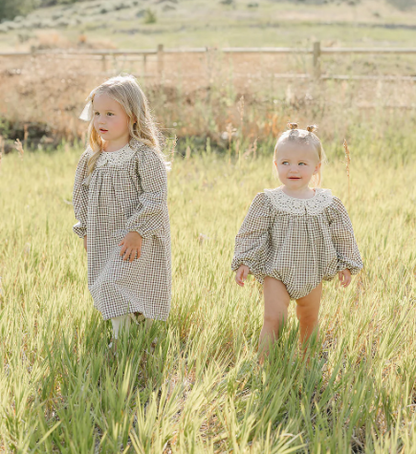 Camel Gingham Lace Dress