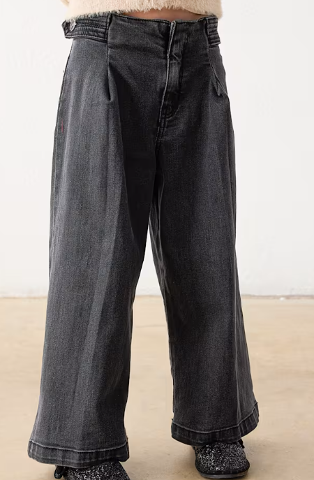 Girls Black Wide Leg Jeans