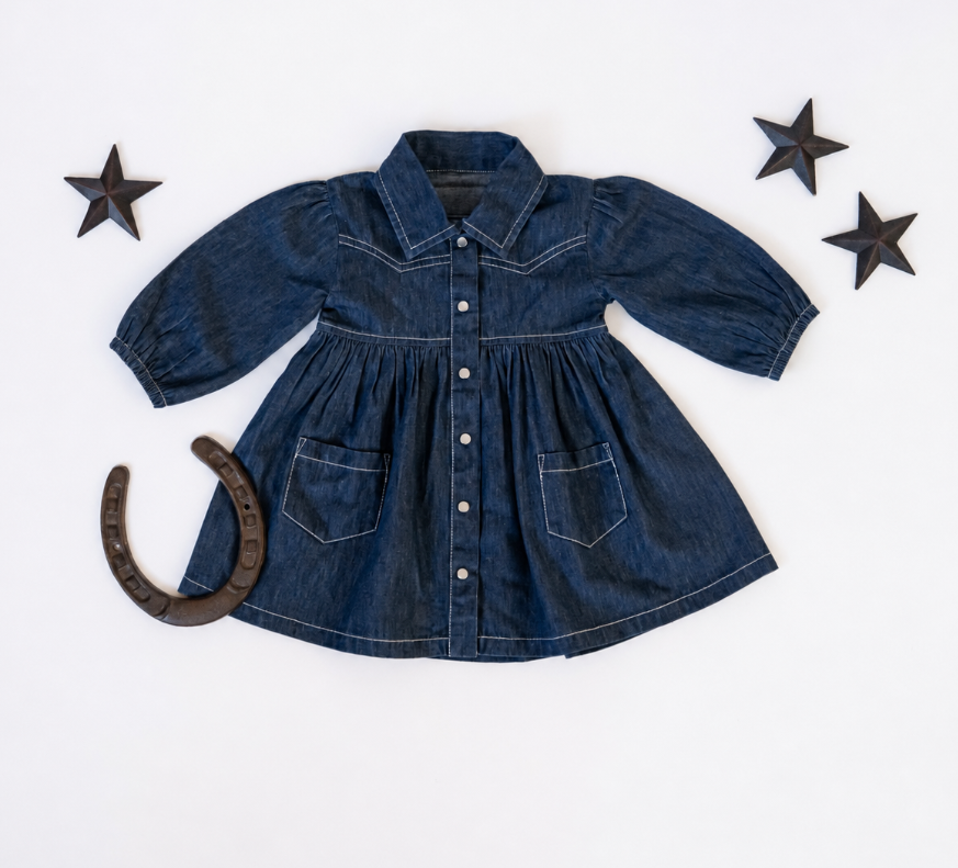 Western Denim Long-Sleeve Dress