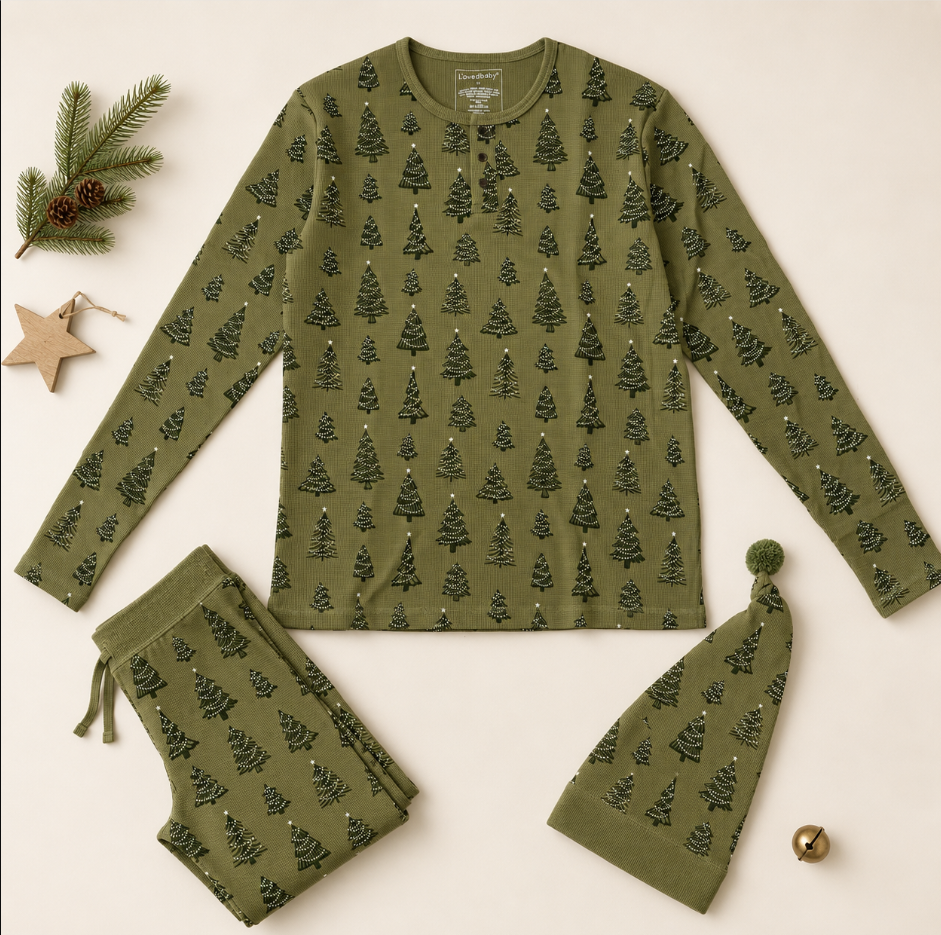 Holiday Thermal Long - Sleeve PJ & Cap Set-Twinkle Tree