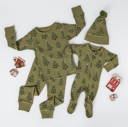 Holiday Thermal 2-Way Zipper Footie & Cap Set-Twinkle Tree