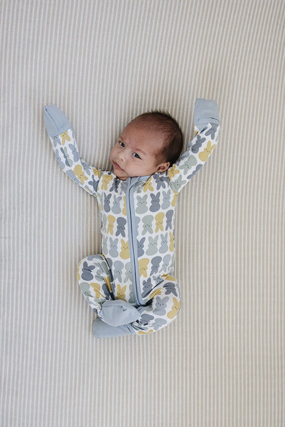 Dusty Blue Bunny Bamboo Zipper Onesie