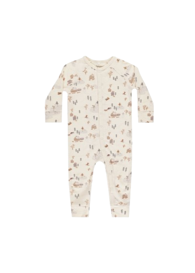 Organic Long John Pajamas - Winter Town