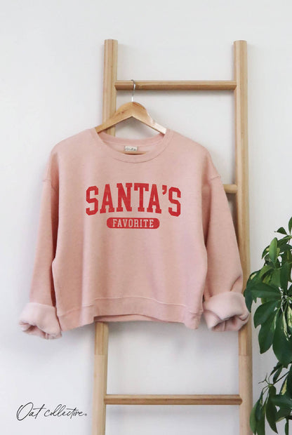 SANTA'S FAVORITE Mid Cropped Graphic Sweatshirt