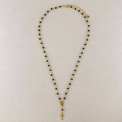 18k gold filled black crystal rosary necklace view 5