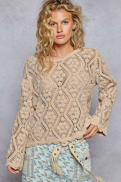 Open knitted crochet pullover sweater