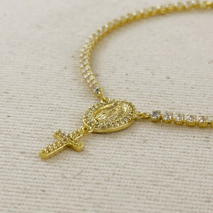 18k gold filled 2.0mm CZ rosary bracelet with Miraculous Mary medal view 5