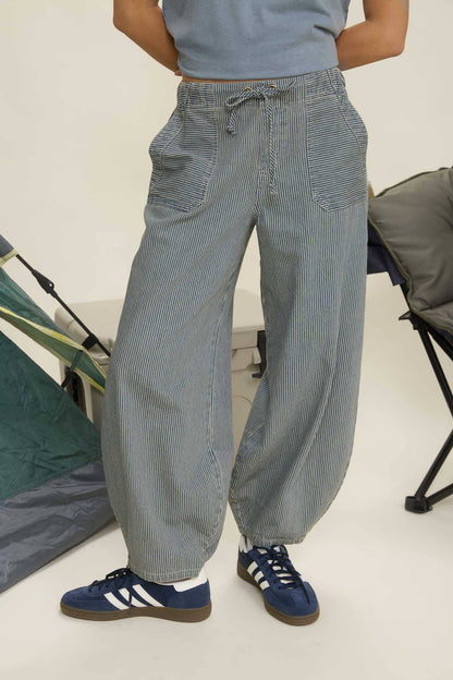 Striped Denim Draw String Pants