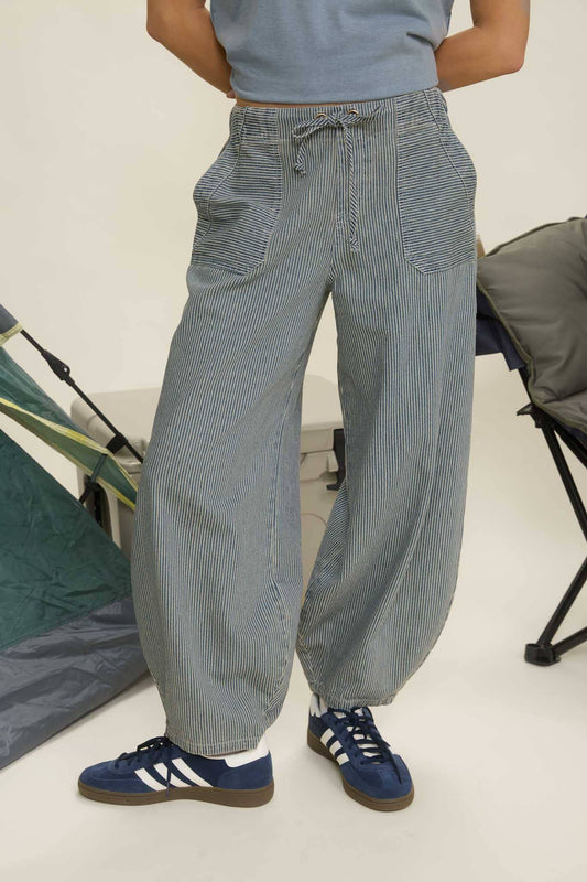 Striped Denim Draw String Pants