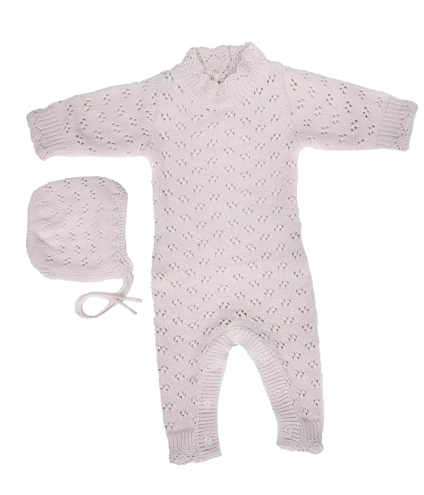 Grace Knitted Romper & Hat Set - Light Pink