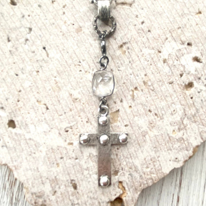 Cross religious Christian necklace vintage Jesus jewelry: Silver