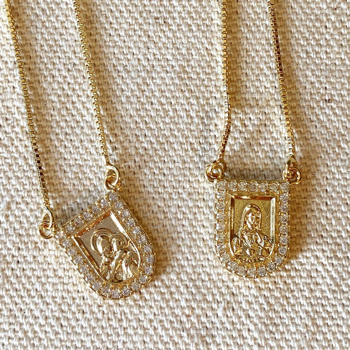18k gold filled scapular necklace with Sacred Heart and Virgin Mary medals view 2