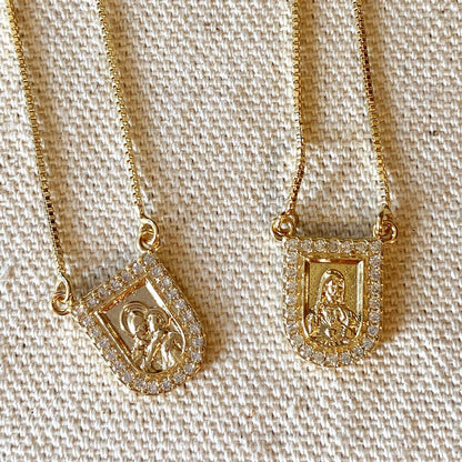 18k gold filled scapular necklace with Sacred Heart and Virgin Mary medals view 2