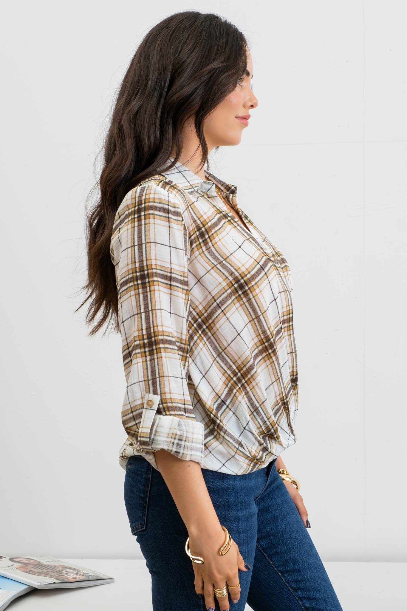 Plaid Twist Button Down