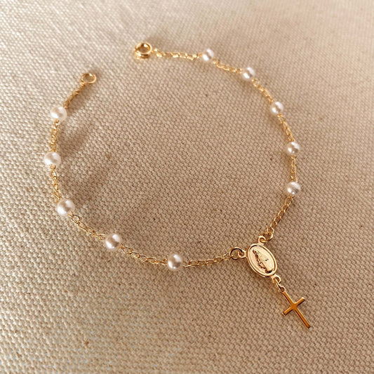 18k Gold Filled Pearl Rosary Bracelet
