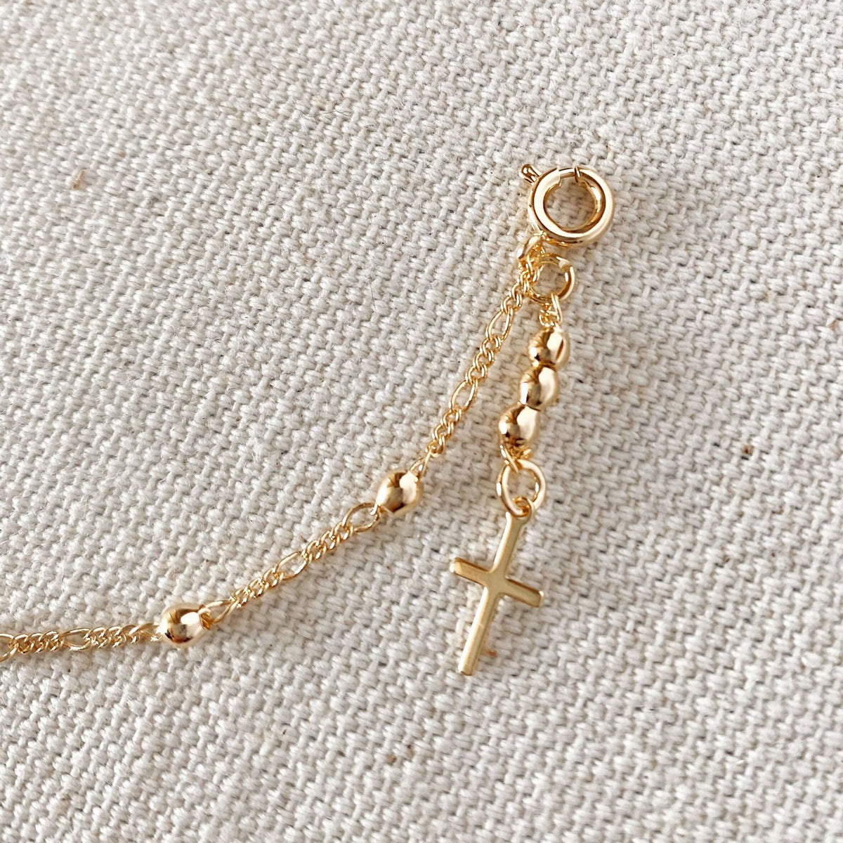 18k gold filled beaded bracelet with cross charm view 3