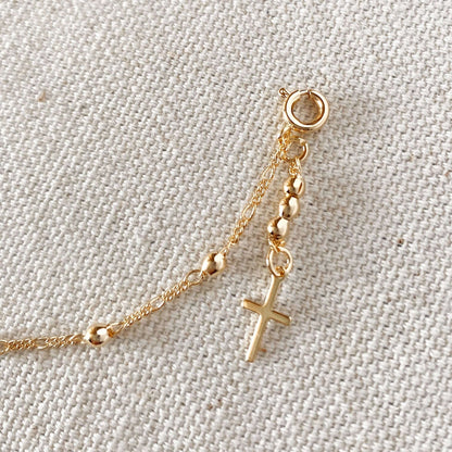 18k gold filled beaded bracelet with cross charm view 3