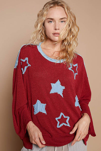 Denim Star Patch Relaxed Long Sleeve Top