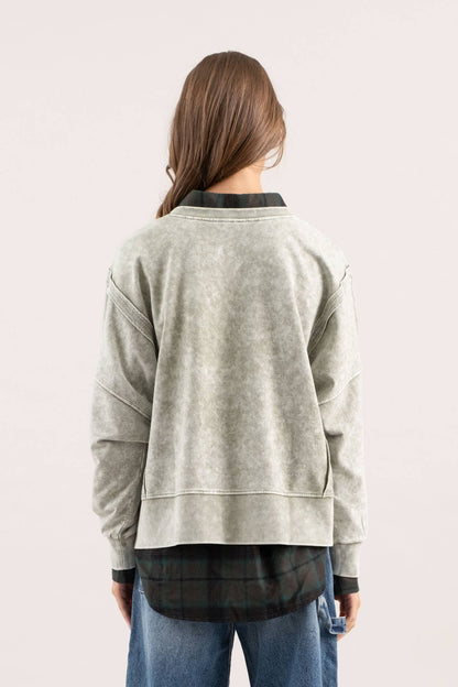 Washed Olive Drop Shoulder Crewneck Sweatshirt