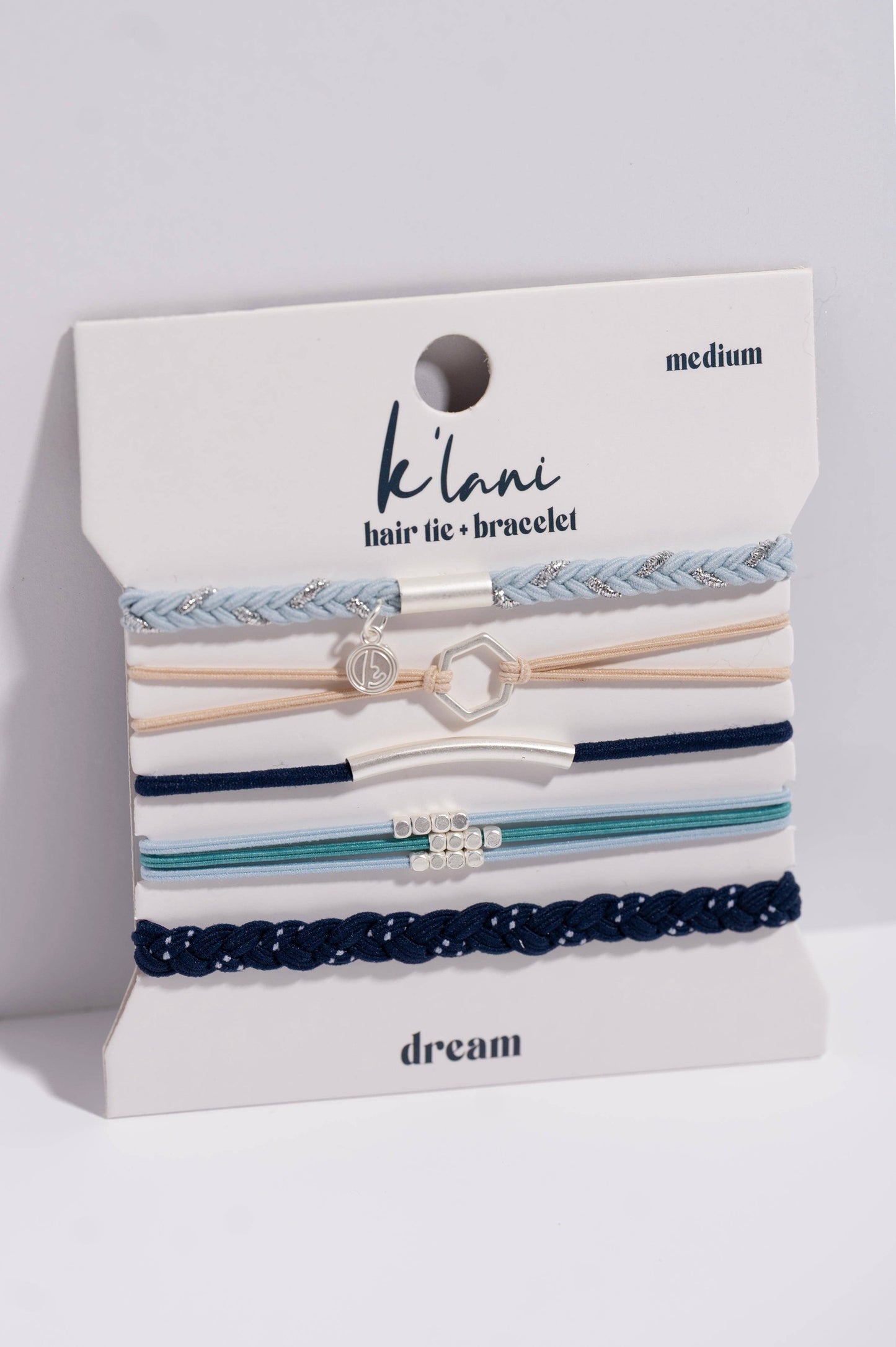 "Dream" Shades of Blue with Silver Accents Hair Tie Bracelets