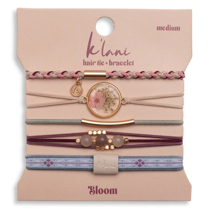 "Bloom" Maroon & Pink with Pressed Flowers Hair Tie Bracelets