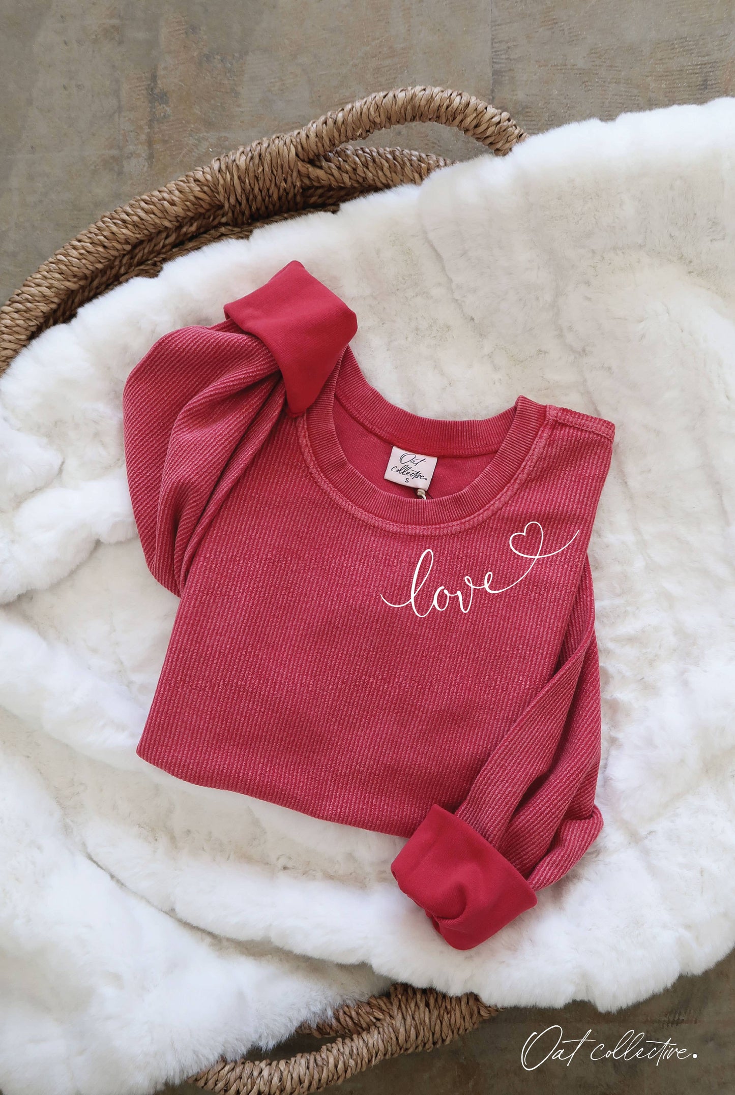 LOVE HEART NECKLINE Cropped Thermal Vintage Pullover