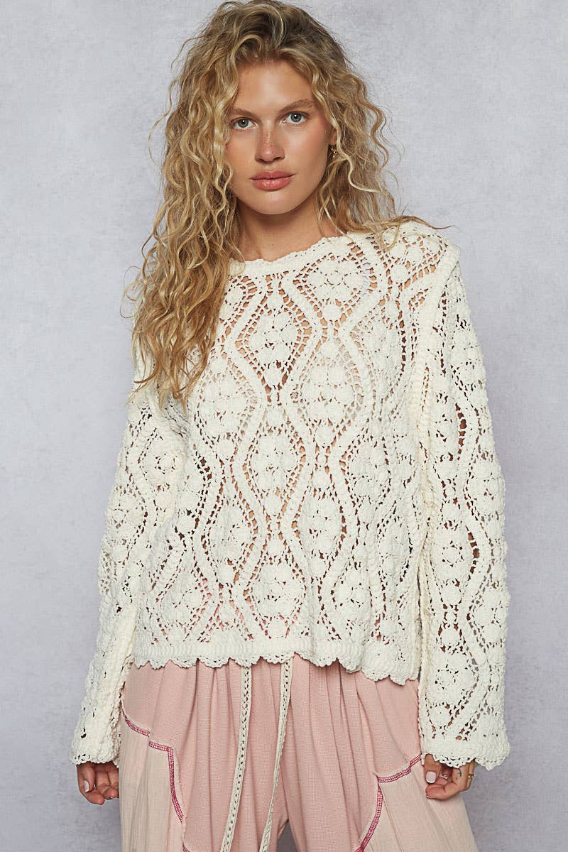 Open knitted crochet pullover sweater