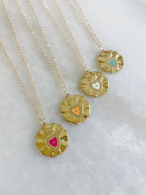 Gold Turquoise Sacred Heart Pendant Necklace