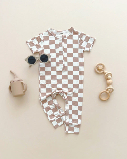 Bamboo Checkered Jumpsuit - Latte